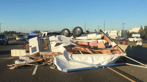 Toy hauler demolished with multiple motorcycles inside